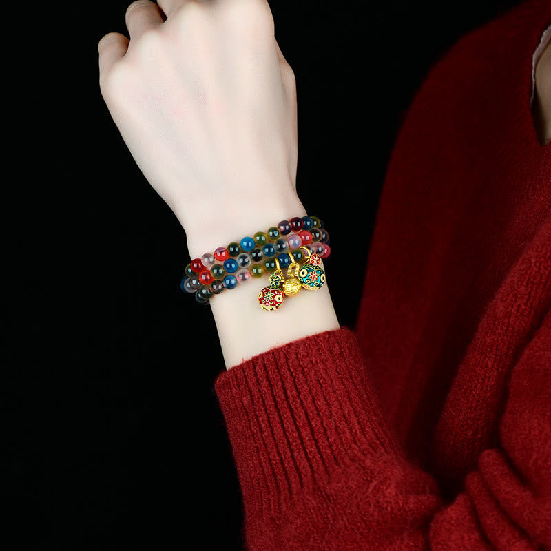 Armband Achat – Stärke Naturstein mehrfädig mit goldenen Charms