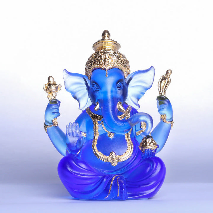 Elefant Figur Ganesha Liuli Kristall Ganesh Blue&Gold 11.5*9*14.5cm