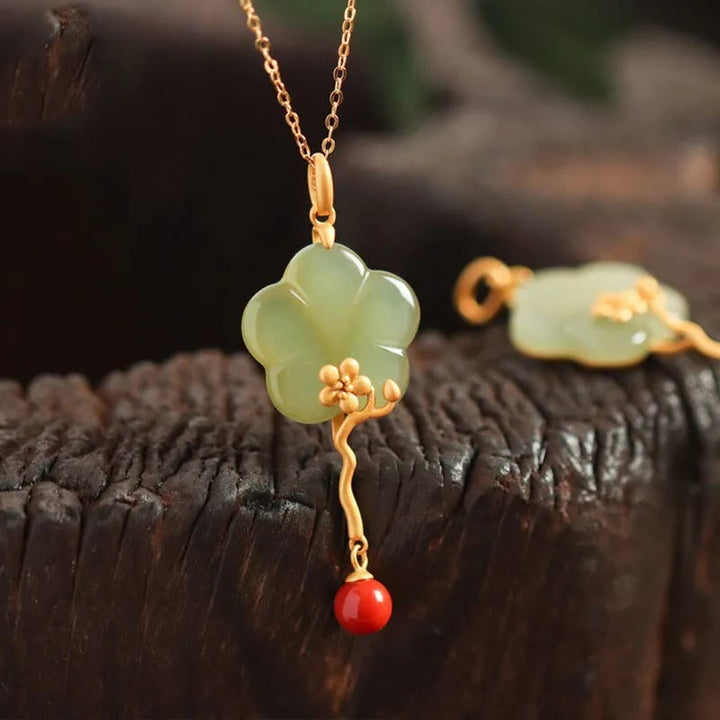 Jade Blüte Grün Roter Achat Wohlstand Kette