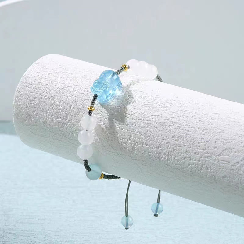 Armband Weiße Jade Aquamarin Pixiu Heilstein elegantes Design Natursteine