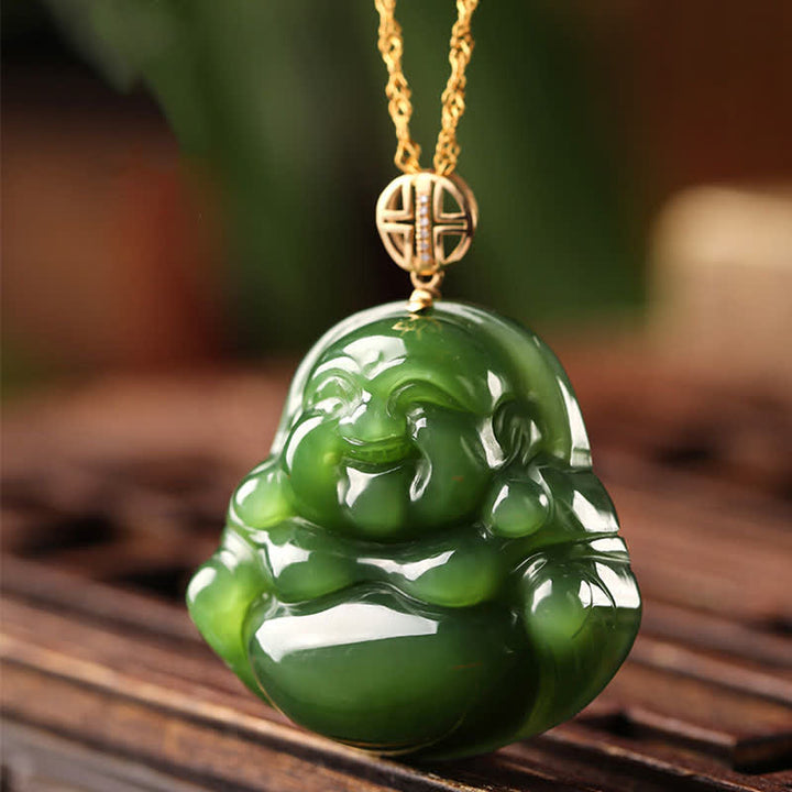 Grüne Jade Kette Lachender Buddha