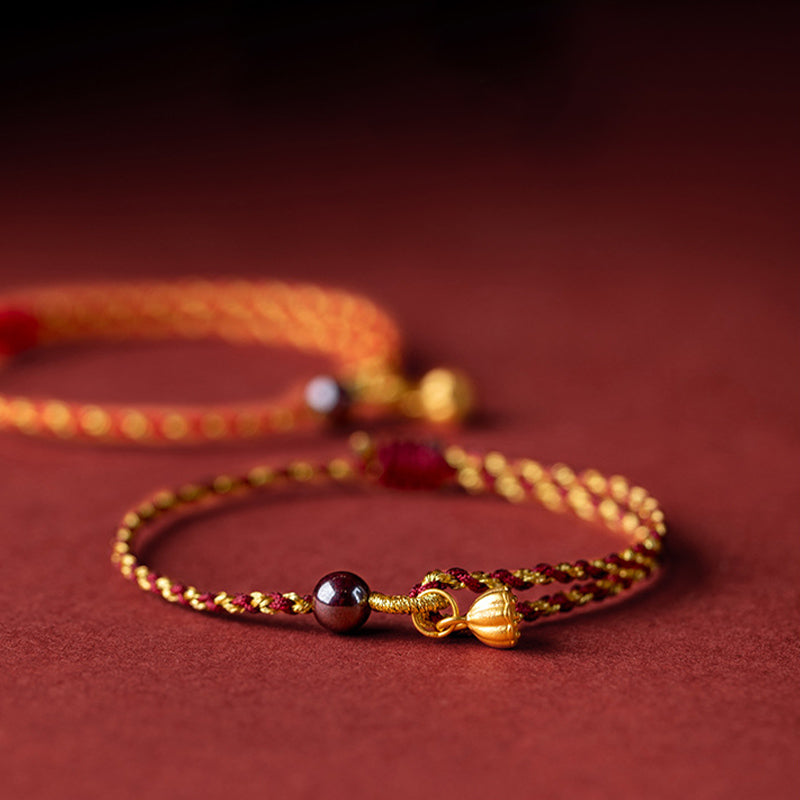Armband Rot Gold Kordel Lotus Anhänger – Frieden Glück