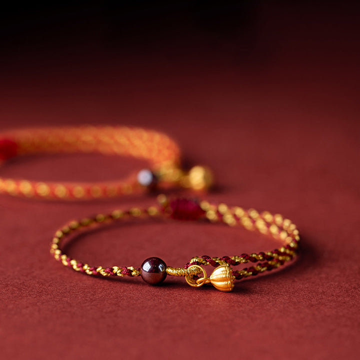 Armband Rot Gold Kordel Lotus Anhänger – Frieden Glück