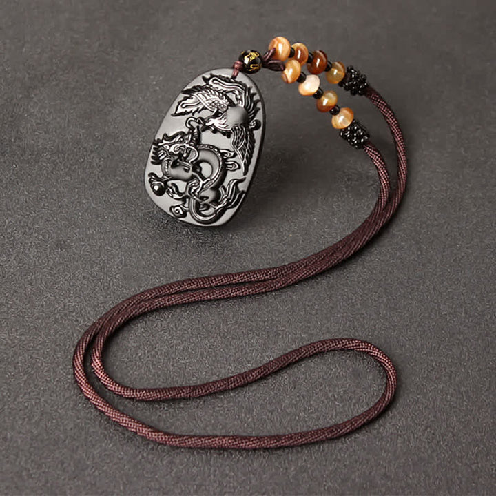 Obsidian Kette Tiger Auge Phönix Drache Schutz Anhänger