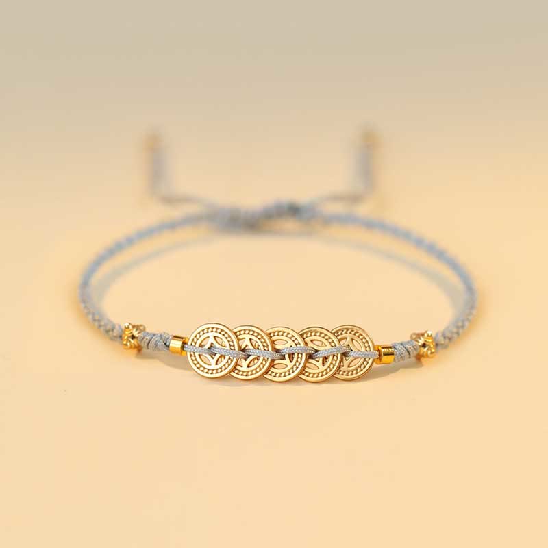Armband Kupfer – Glück & Stärke elegantes Design graue Schnur golden