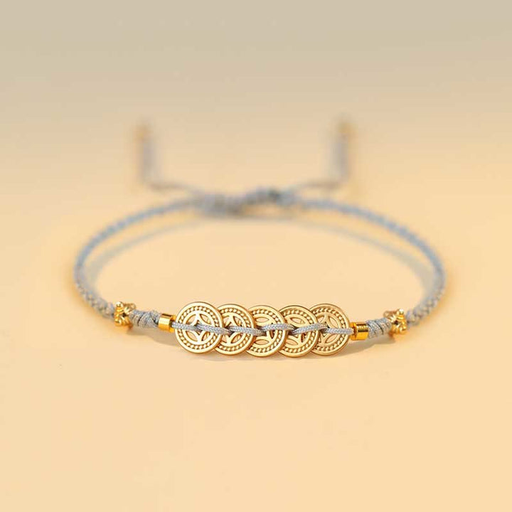 Armband Kupfer – Glück & Stärke elegantes Design graue Schnur golden