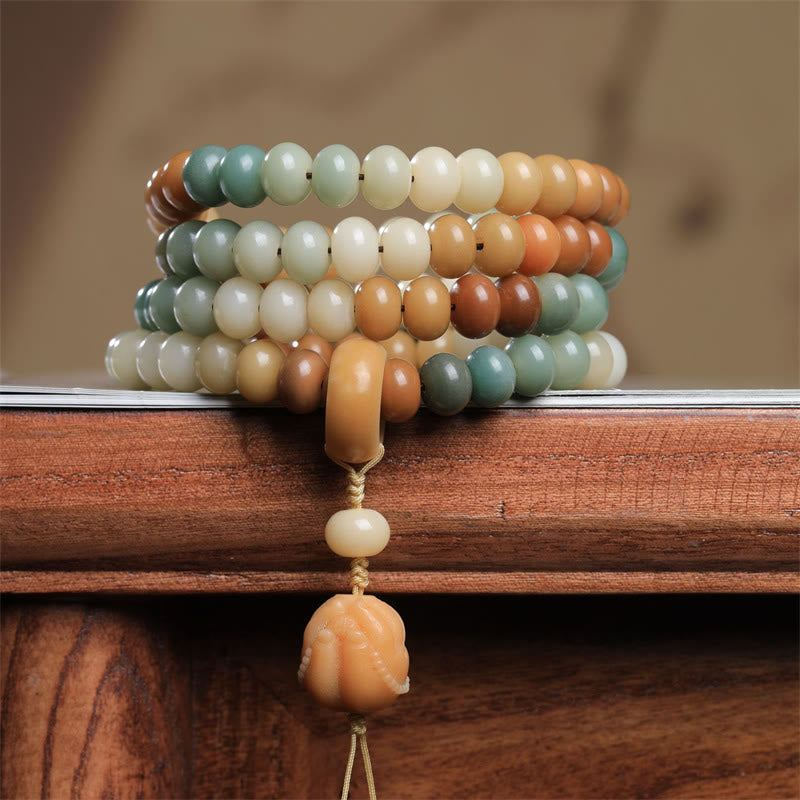 Mala Bodhi Frieden Energie Armband mit Natursteinen Holzperle Anhänger