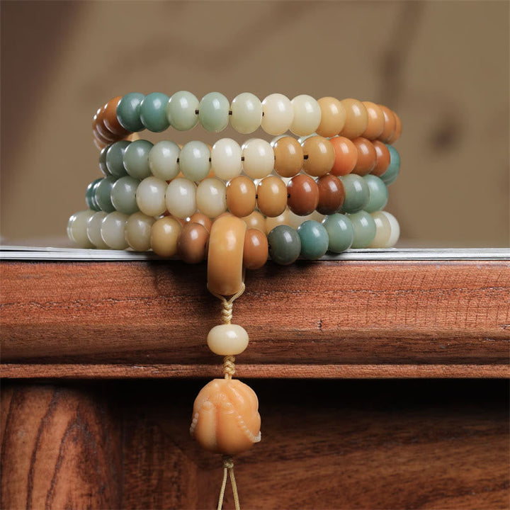Mala Bodhi Frieden Energie Armband mit Natursteinen Holzperle Anhänger