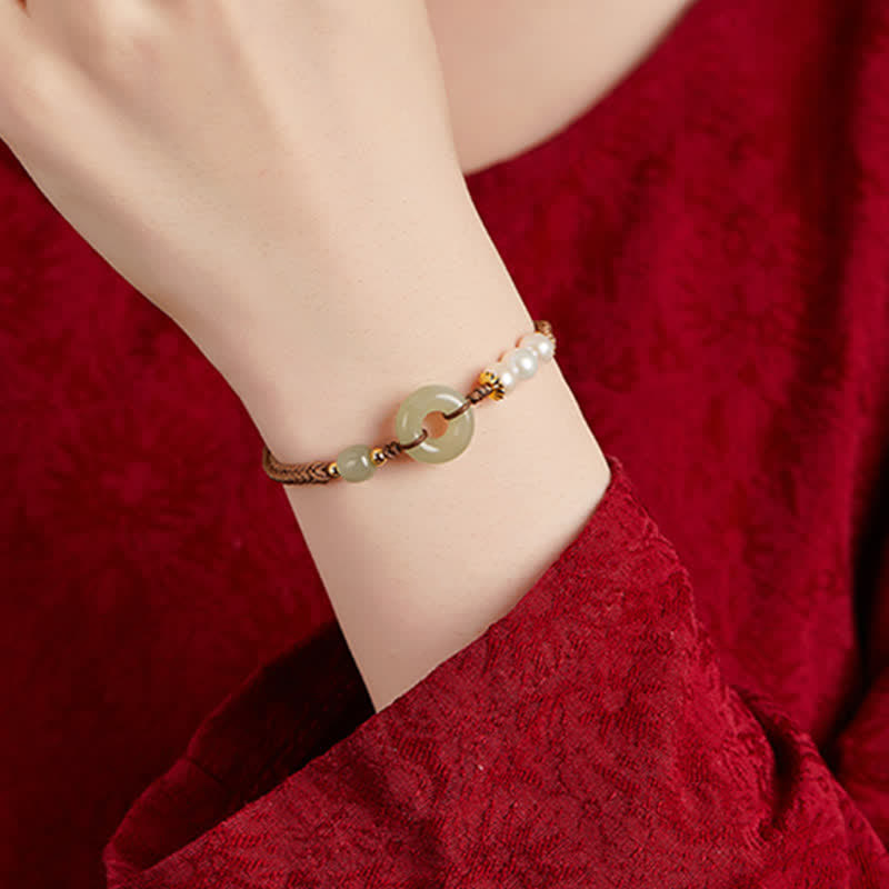 Armband Hetian Jade Perle Peace Buckle Glück Kordel