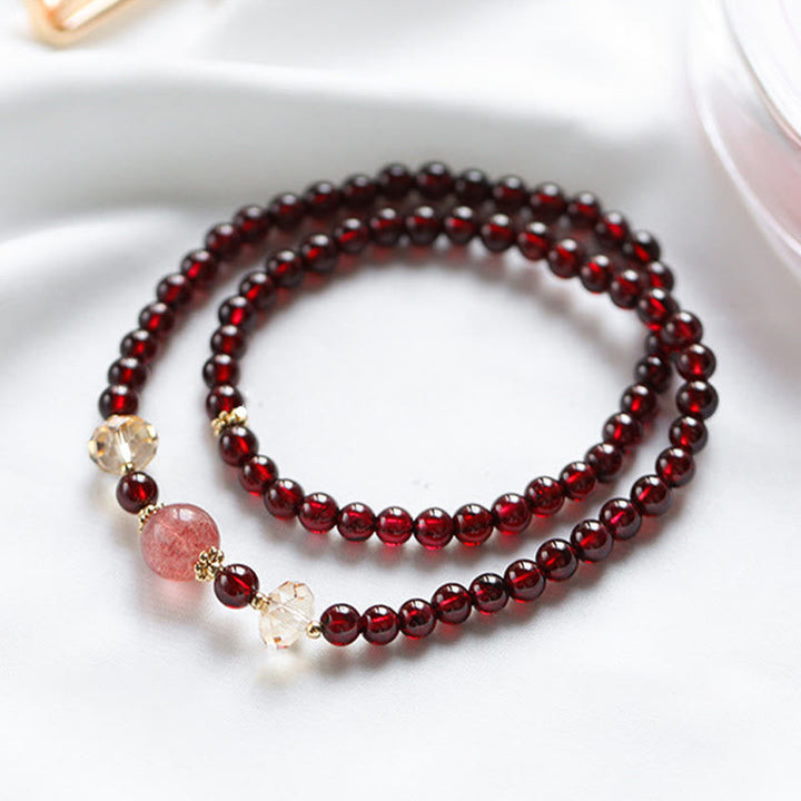 Armband Erdbeerquarz Granat rote Perlen eleganter Schmuck Naturstein