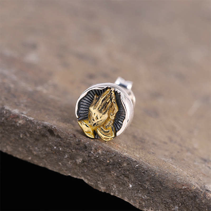 Namaste Ohrringe Sterlingsilber goldene betende Hände spiritueller Schmuck Ohrstecker
