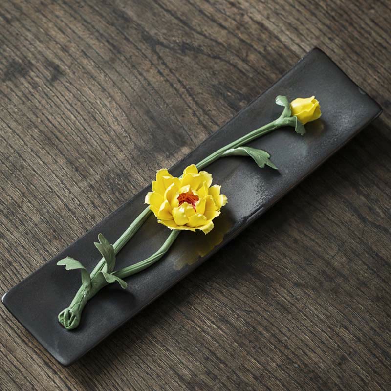Räucherstäbchen Halter Keramik Lotus Pfingstrose Gelbe Pfingstrose