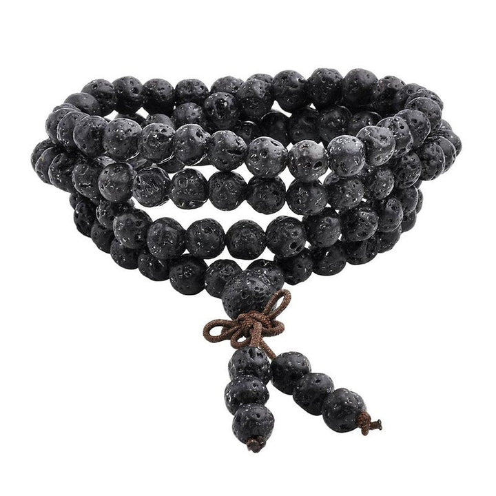 Schwarzes Lava Rock Armband 108 Perlen Schutz elastisch Naturstein.