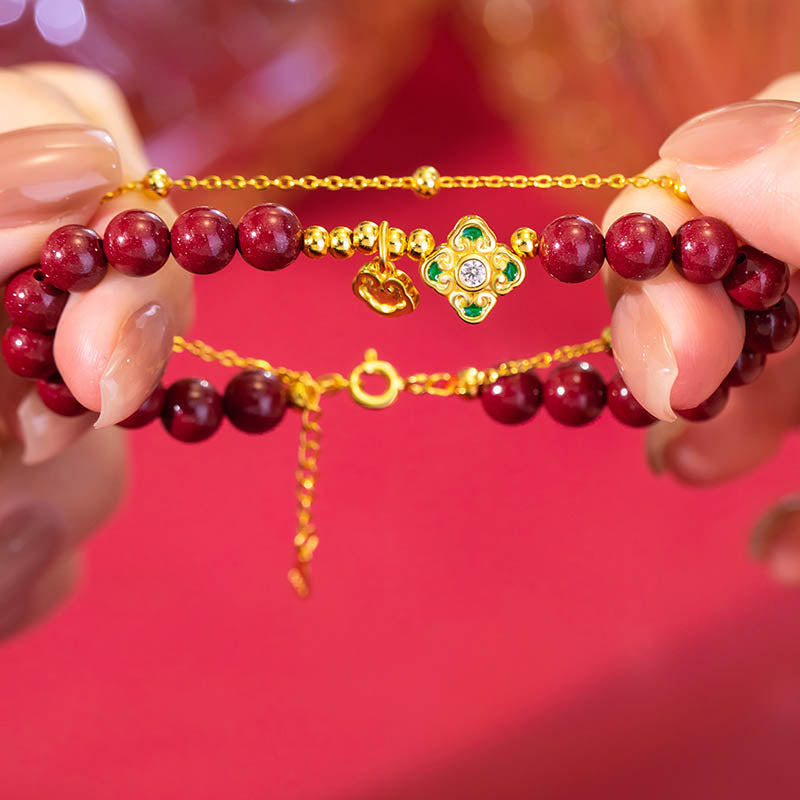Armband 925 Silber Zinnober Kleeblatt Liebe Segen Handgelenk getragen