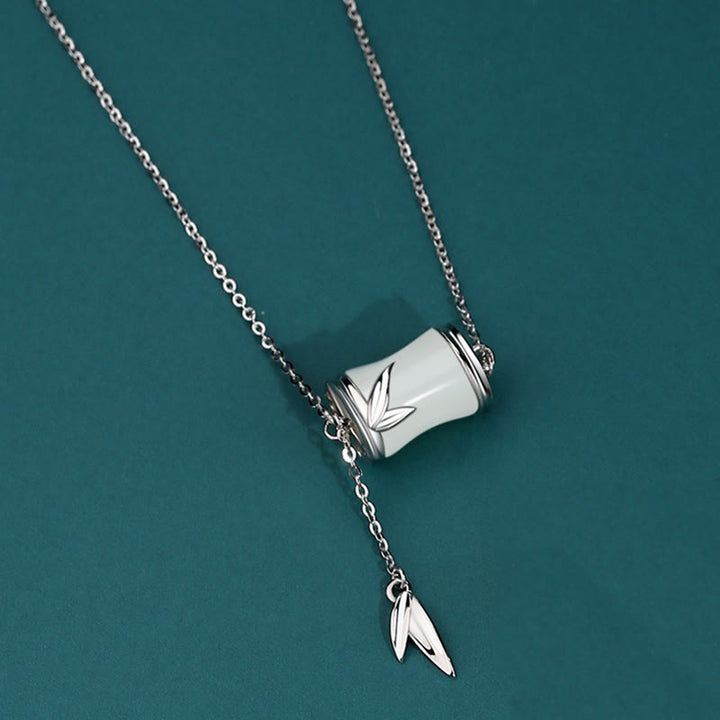 Kette weiße jade bambusblatt anhänger silber