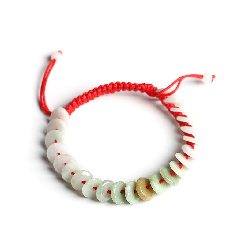 Armband Jade Schutz Glück rote Schnur Naturstein Perlen elegant.