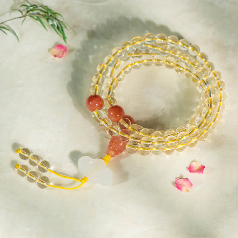 Citrin Mala Armband mit roten Perlen Naturstein elastisch.