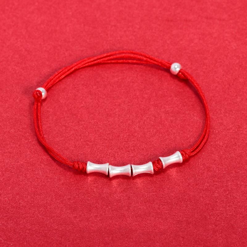 Rotes Armband 925 Silber Bambus mit elastischem Seil und Perlen