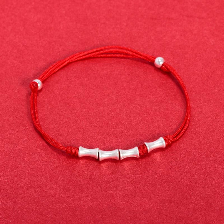 Rotes Armband 925 Silber Bambus mit elastischem Seil und Perlen