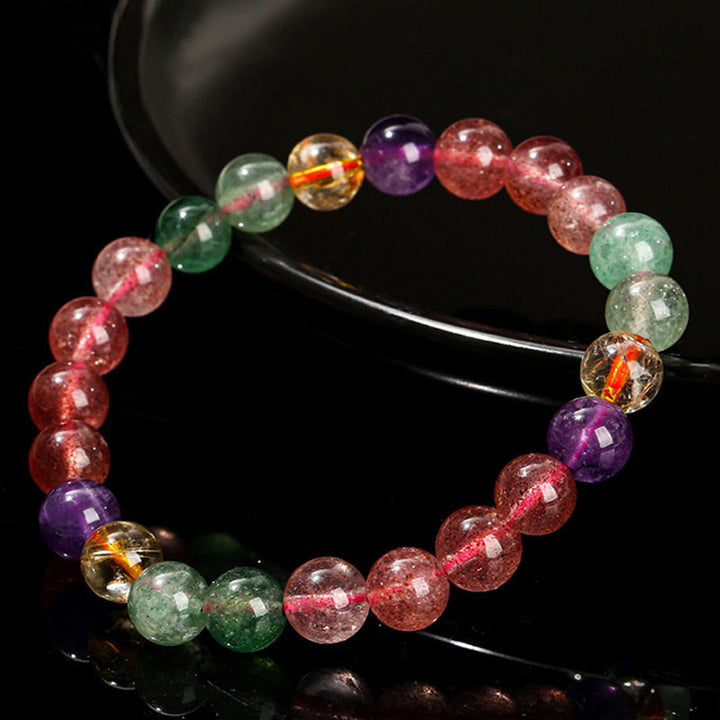 Armband Erdbeerquarz mit Amethyst und grünem Aventurin Heilsteine