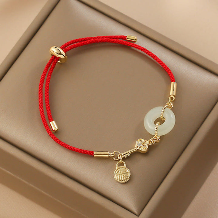 Armband Jade Friedensring Rot Fu Symbol Wohlstand