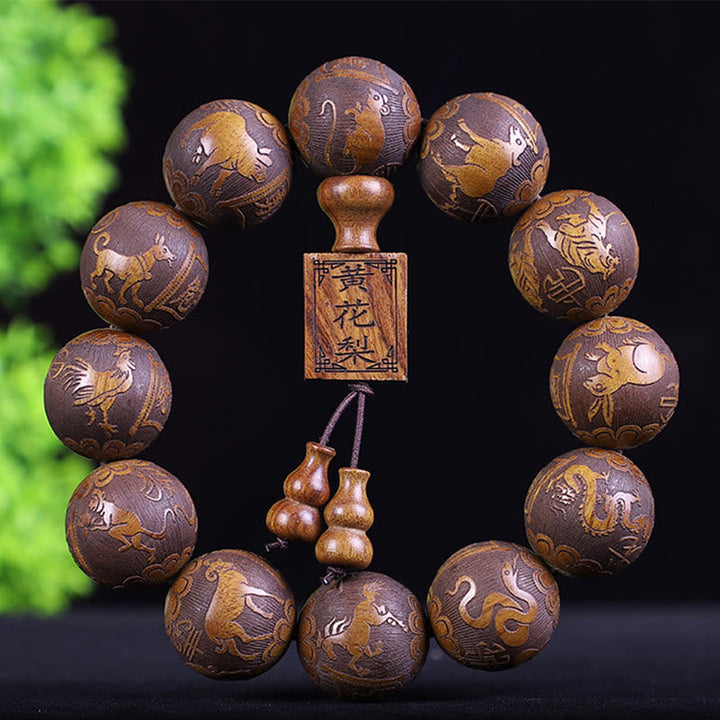 Armband Rosenholz Kupfer Chinesisches Tierkreis Perlen mit Anhänger