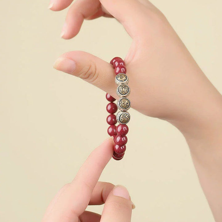 Rotes Zinnober Armband 925 Silber Segen Energie Naturstein elastisch