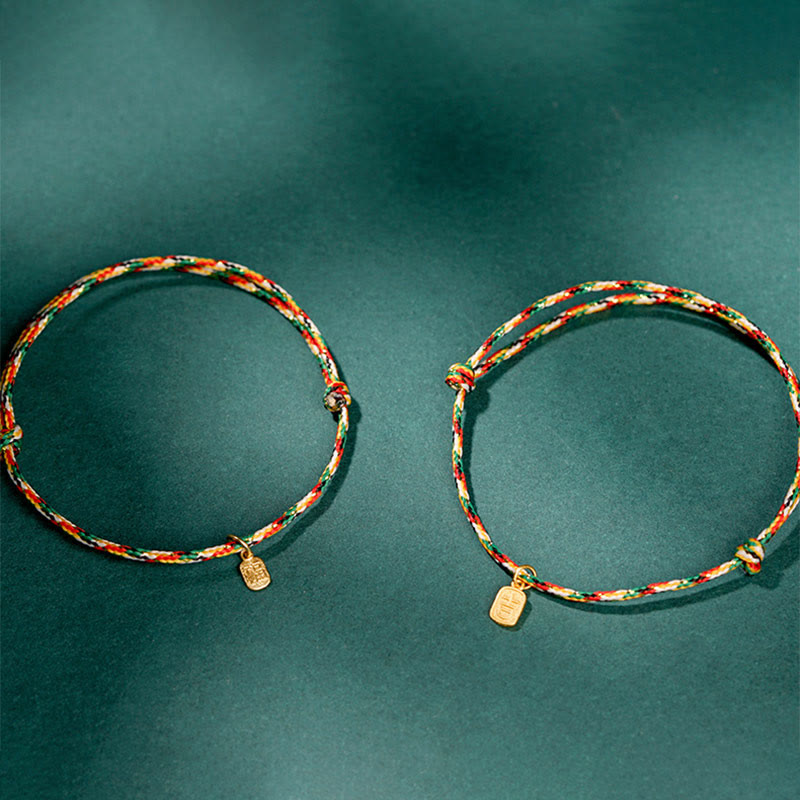 Buntes Armband Fu-Zeichen – Glück & Frieden & Energie mit Goldplaketten
