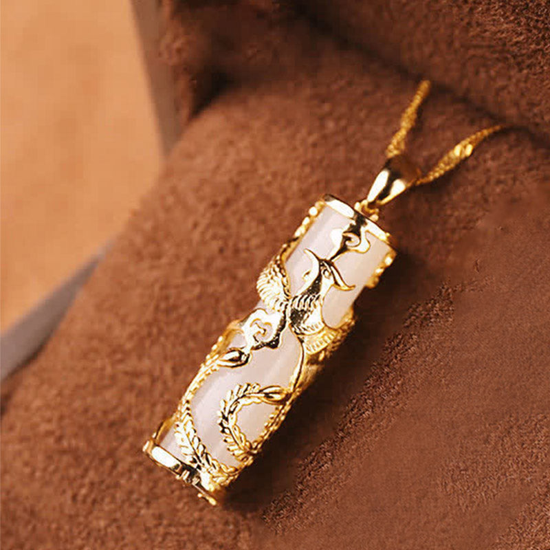 Jade Drachen Phönix Kupfer Kette Anhänger elegant getragen Naturstein