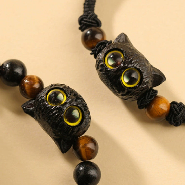 Armband Ebenholz Katze mit gelben Augen Naturstein Perlen schwarz