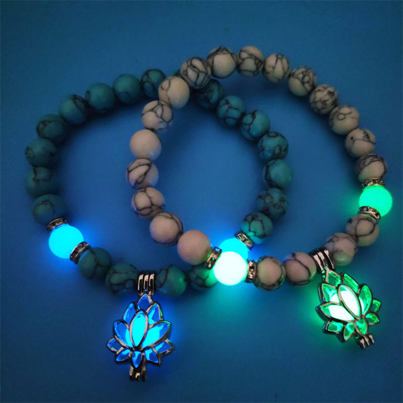 Armband Leuchtstein Türkis Lotus "Schutz"