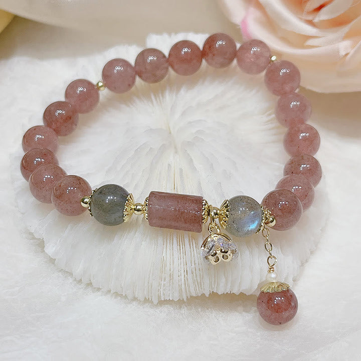 Armband Erdbeerquarz Mondstein Mond – Liebe & Energie elegantes Schmuckstück