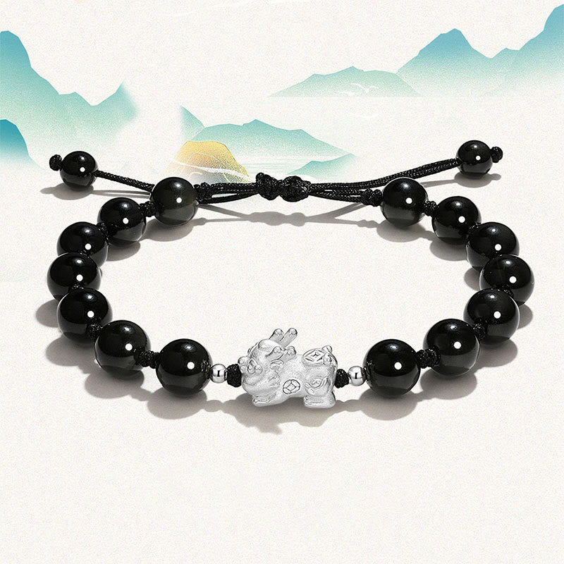 Armband Schwarzer Obsidian Kristall Pixiu Stärke elegant getragen