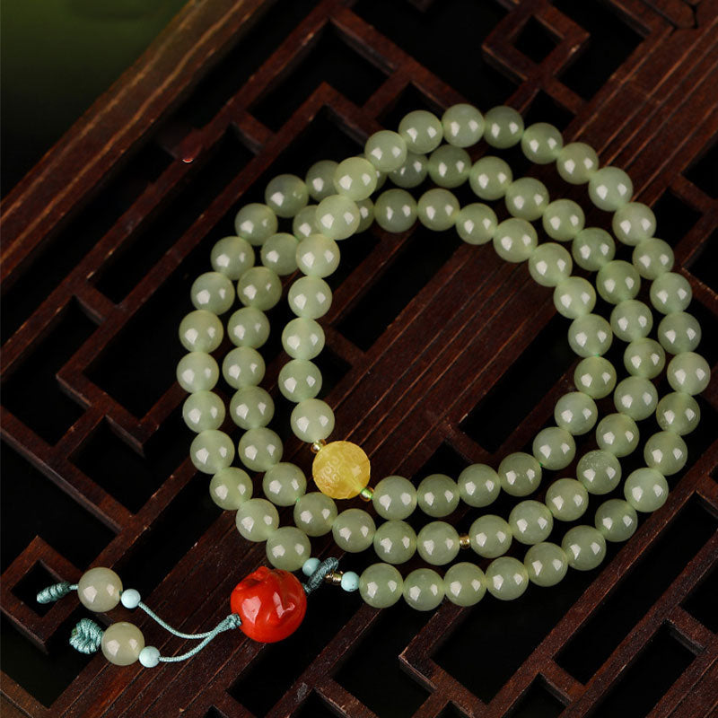 Jadegrün Armband Roter Achat Jade Lachender Buddha Wohlstand Perlen