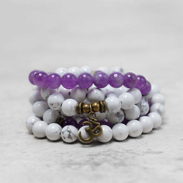 Amethyst Weiß Mala Armband Heilsteine Meditation Energie Schmuck