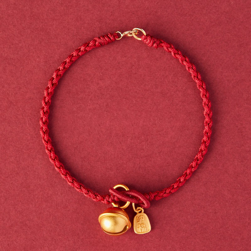 Rotes Seidenarmband mit goldenem Fu-Zeichen Glück Anhänger