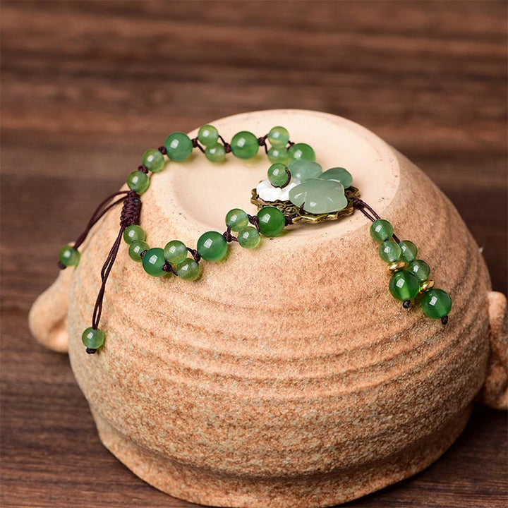 Armband Grüner Jade Glück Blume Anhänger