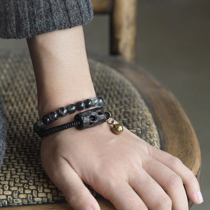 Armband Kupfer Ebenholz Paar Energie schwarze Perlen Handgelenk getragen