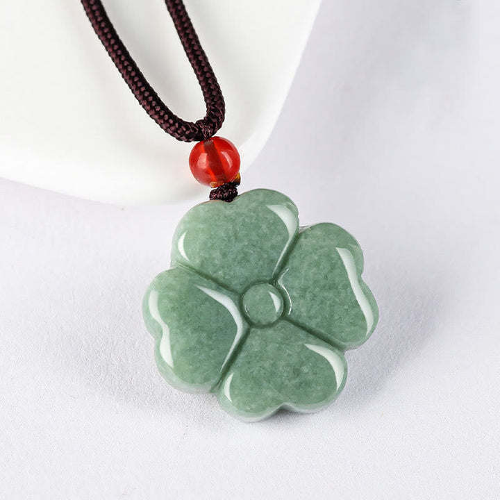 Jade Kleeblatt Anhänger Kette Natur grün