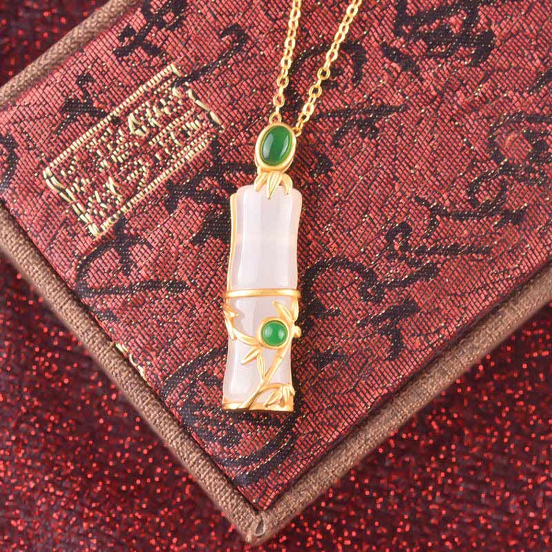 Kette Jade Bambus Heilstein – Schutz & Energie – Bild 8 – Kette Jade Bambus Heilstein Anhänger Gold grüner Naturstein Schutz