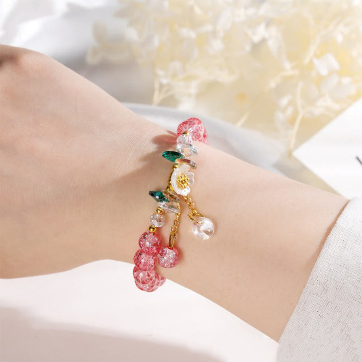 Armband Blume Glas rosa Perlen Blüte Handgelenk elegant Schmuck