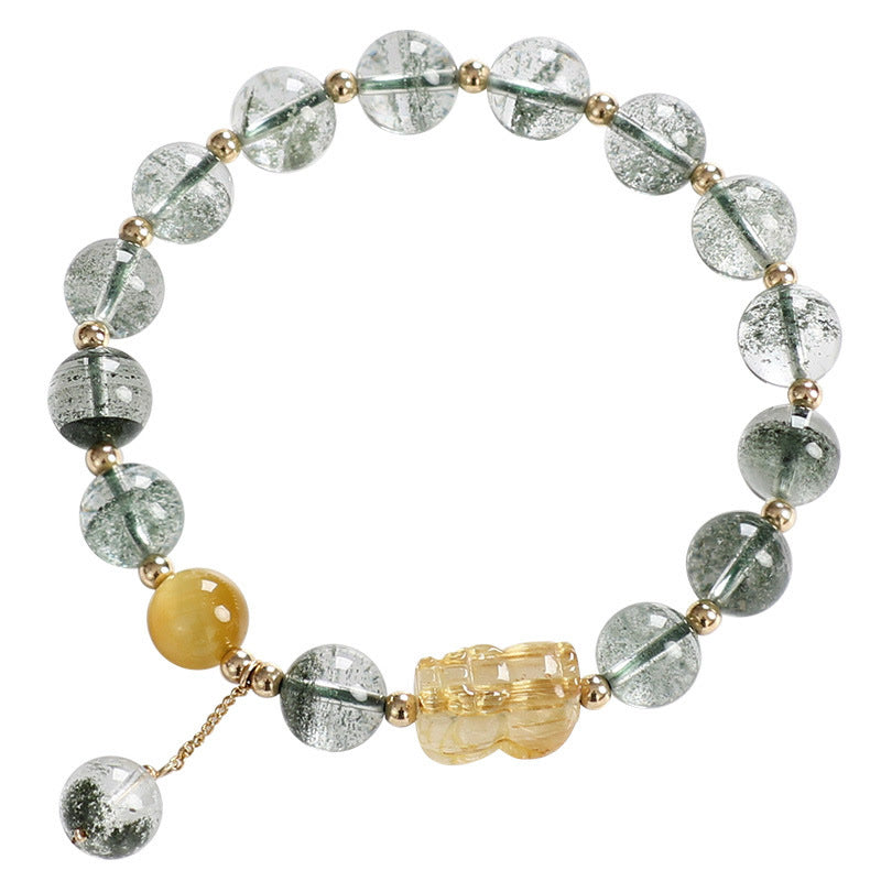 Armband Citrin Pixiu mit grünen Quarz Perlen golden glänzend