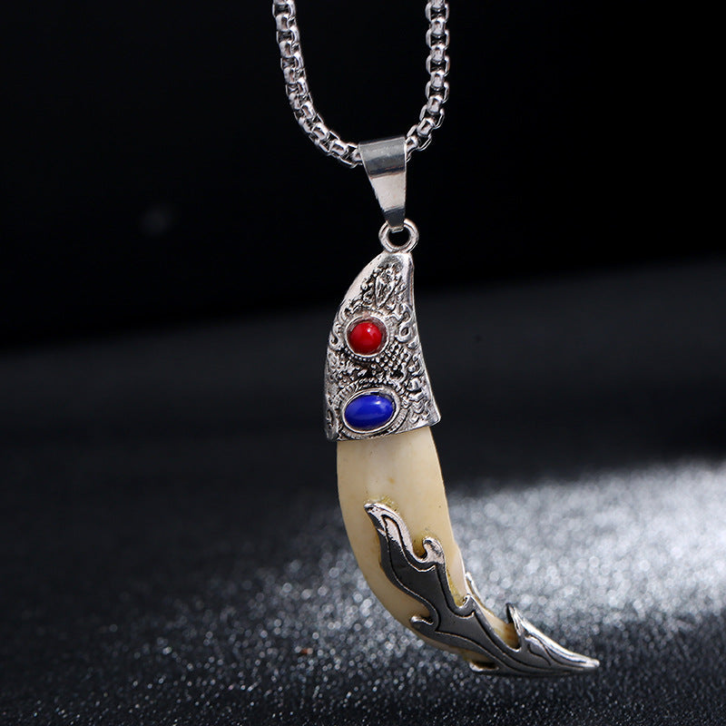 Kette Titanium Wolf Zahn Balance Silber Edelstein
