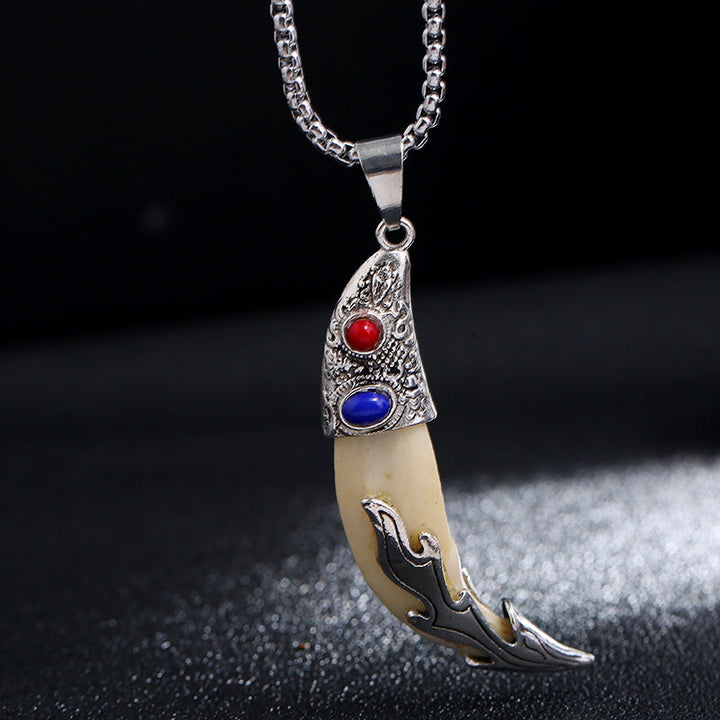 Kette Titanium Wolf Zahn Balance Silber Edelstein