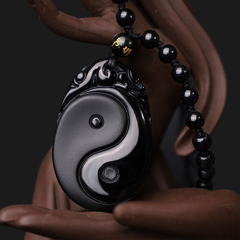 Anhänger Obsidian Yin Yang Erfüllung Kraft schwarzer Naturstein Perlen