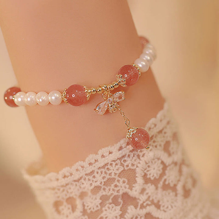 Armband Erdbeerquarz Perle – Heilung elegantes Design am Handgelenk