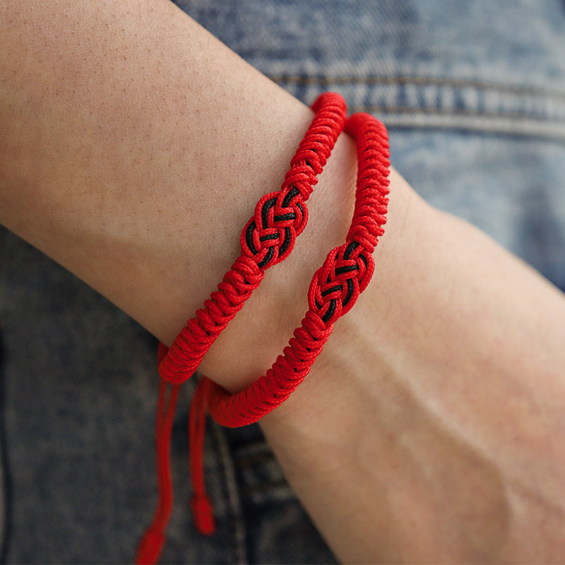Armband Rot Schwarz Chinesischer Knoten - Schutz