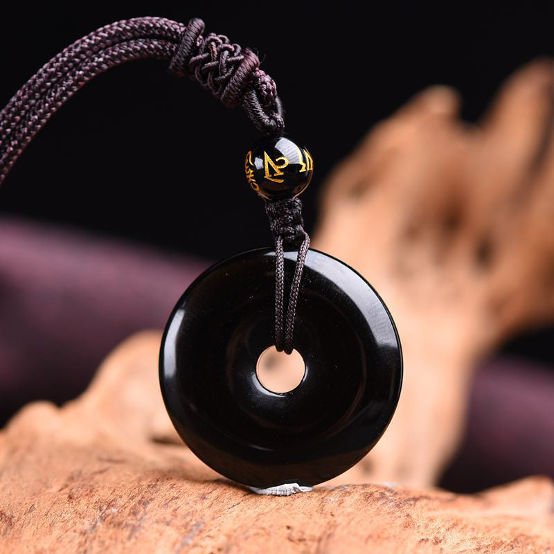 Schwarze Obsidian Kette Schutz Stärke Anhänger Naturstein Schmuck