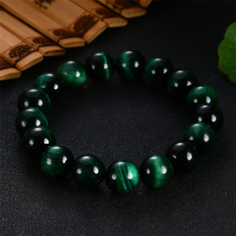 Armband Tigerauge grünes Naturstein Perlen glänzend elastisch Stärke