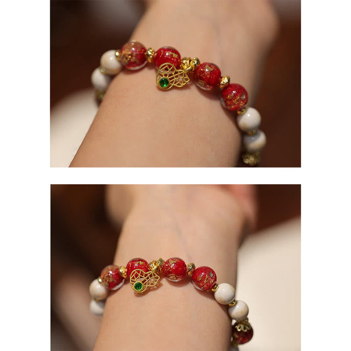 Armband Kürbis – Wohlstand & Glück & Energie mit roten Perlen und Perlen